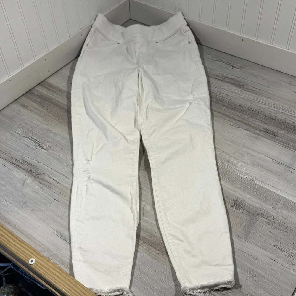 Spanx Jeans Women's Sz‎ M White Skinny High Rise Distressed 20229R 28x27